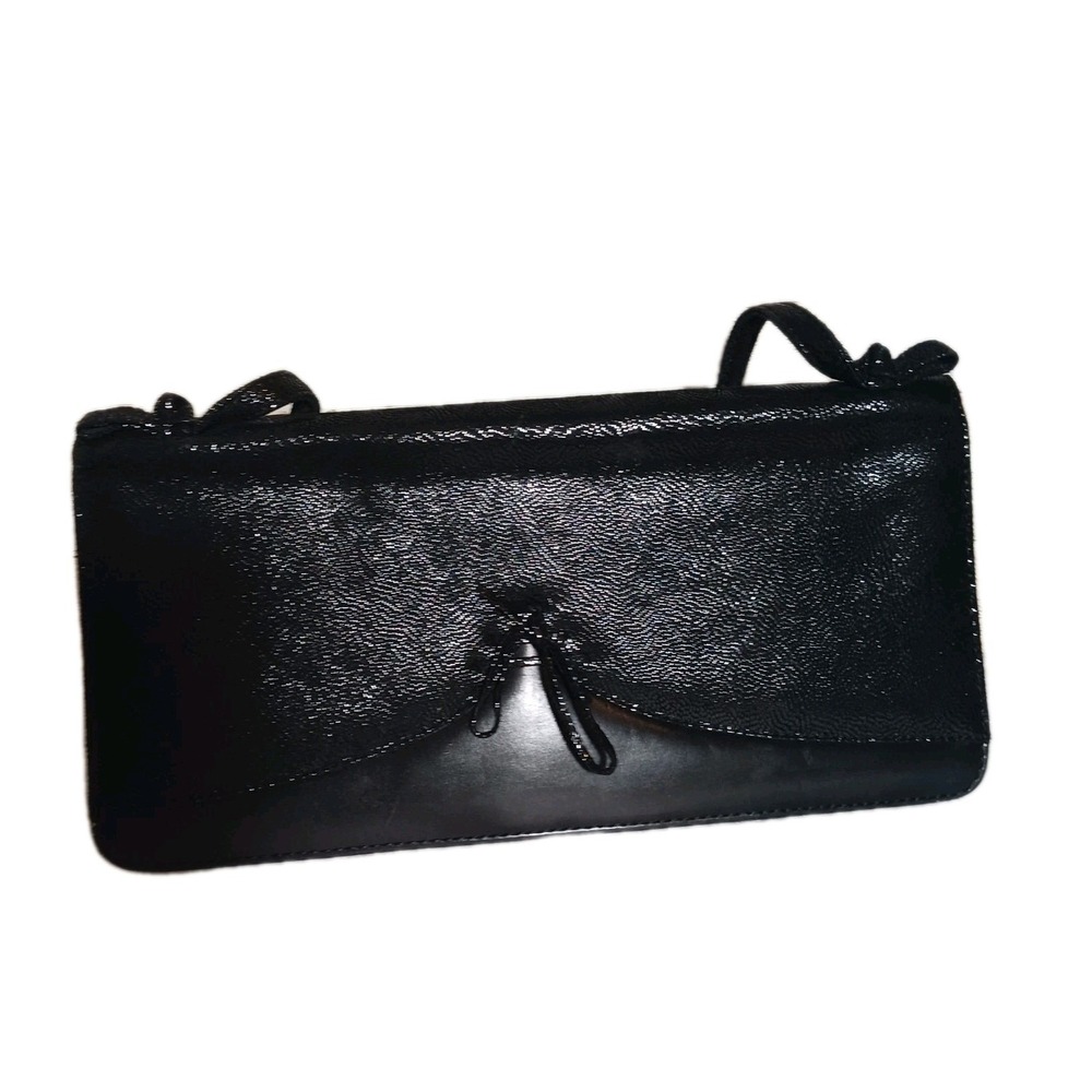 Vaneli Women's Black Dress handbag with bow trim for formal occasions snap close